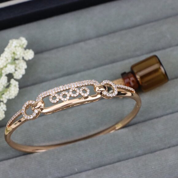 Elegant Rose Gold Bangle with Circle Accents and Crystal Detailing, XPBL0421 - Picture 1 of 11